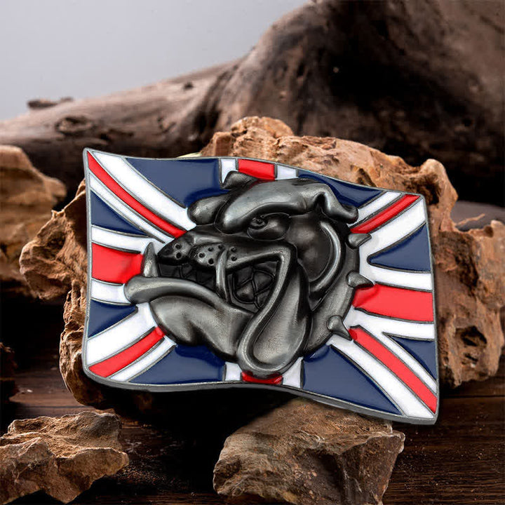 Cintura in pelle fai da te da uomo con fibbia a forma di testa di bulldog con bandiera britannica - Testa di bulldog - Senza cintura - image 0