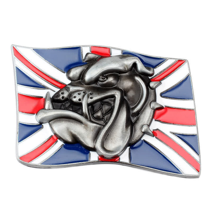 Cintura in pelle fai da te da uomo con fibbia a forma di testa di bulldog con bandiera britannica - image 1