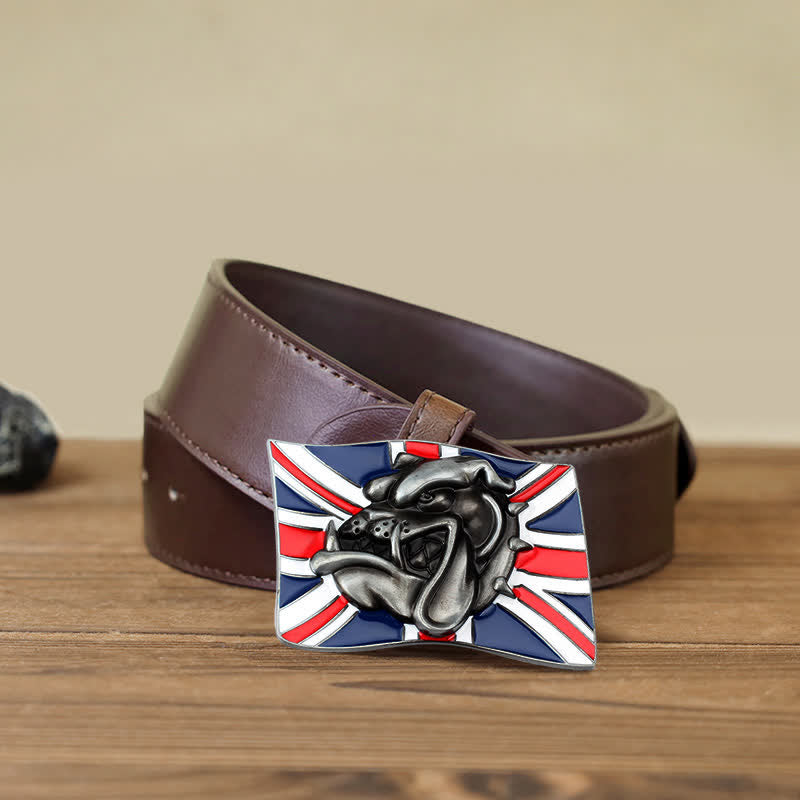 Cintura in pelle fai da te da uomo con fibbia a forma di testa di bulldog con bandiera britannica - Testa di bulldog - Cintura PU marrone (40) - image 7