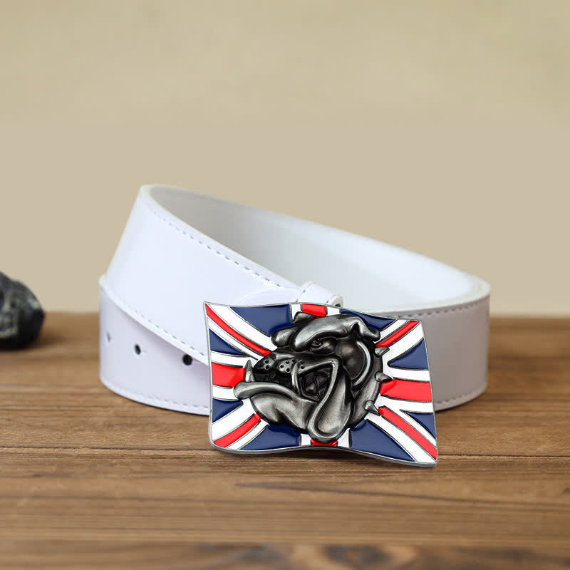 Cintura in pelle fai da te da uomo con fibbia a forma di testa di bulldog con bandiera britannica - Testa di bulldog - Cintura PU bianca (40) - image 5