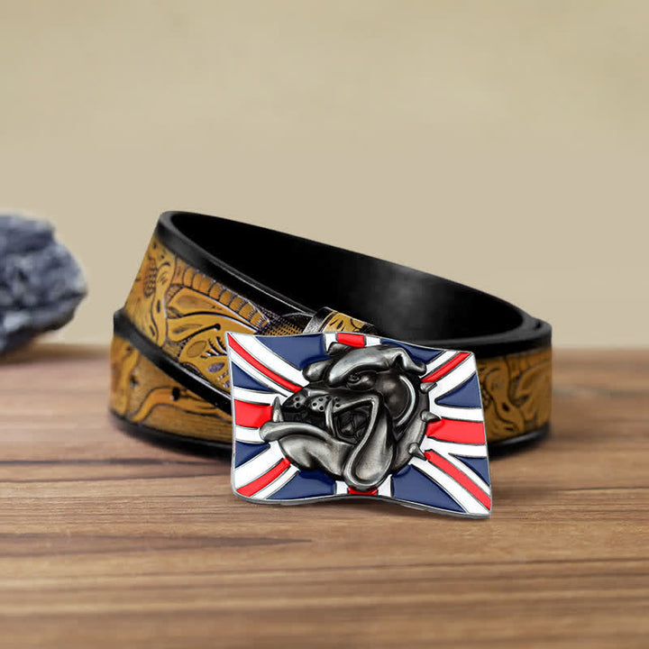 Cintura in pelle fai da te da uomo con fibbia a forma di testa di bulldog con bandiera britannica - Testa di bulldog - Cintura marrone sabbia (40) - image 13