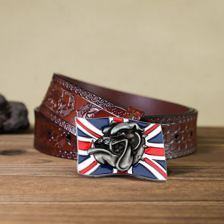 Cintura in pelle fai da te da uomo con fibbia a forma di testa di bulldog con bandiera britannica - Testa di bulldog - Cintura marrone intagliata (40) - image 11