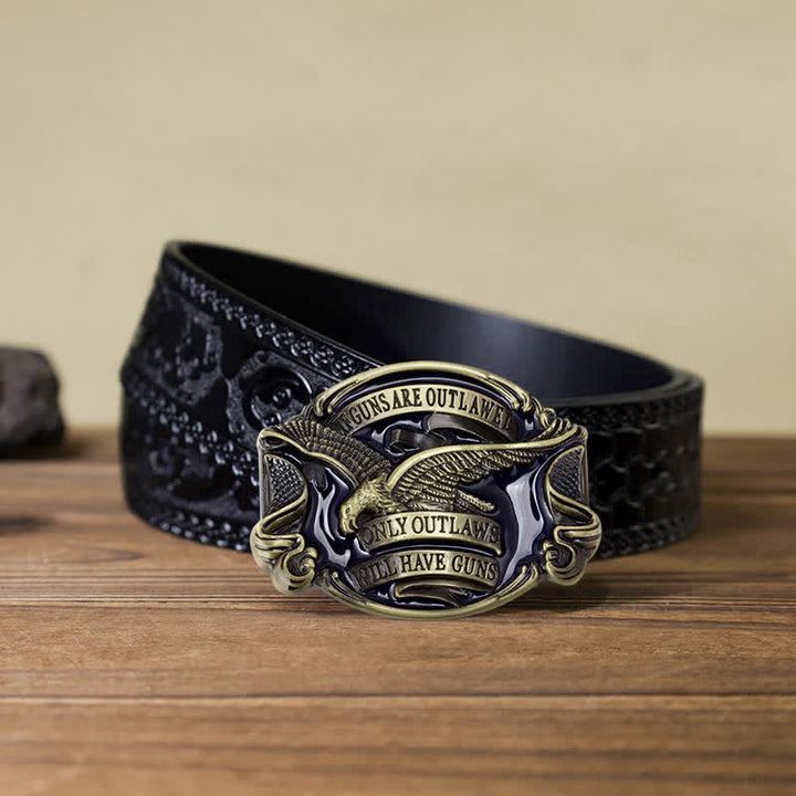 Cintura in pelle con fibbia a forma di aquila volante fai da te da uomo - Bronzo antico - Cintura nera intagliata (40) - image 17
