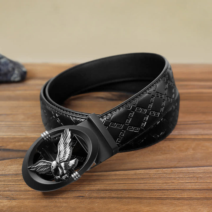 Cintura in pelle con fibbia automatica fai da te Eagle Black Hollow da uomo - Argento - Cintura modello diamante nero (40) - image 13