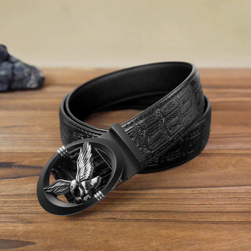 Cintura in pelle con fibbia automatica fai da te Eagle Black Hollow da uomo - Argento - Cintura con motivo serpente nero (40) - image 14