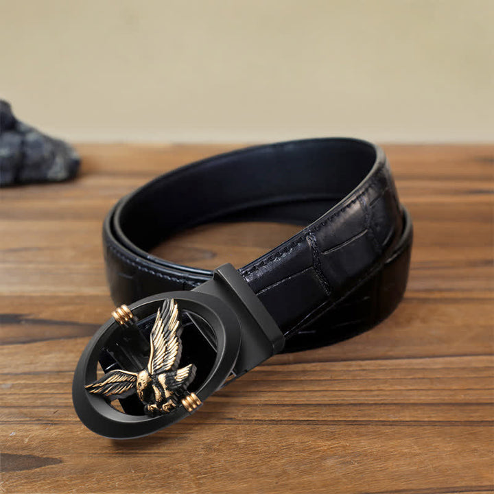 Cintura in pelle con fibbia automatica fai da te Eagle Black Hollow da uomo - Oro - Cintura con motivo coccodrillo nero (40) - image 5