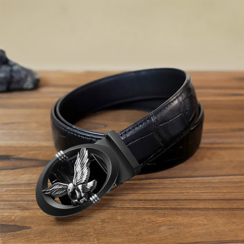 Cintura in pelle con fibbia automatica fai da te Eagle Black Hollow da uomo - Argento - Cintura con motivo coccodrillo nero (40) - image 12