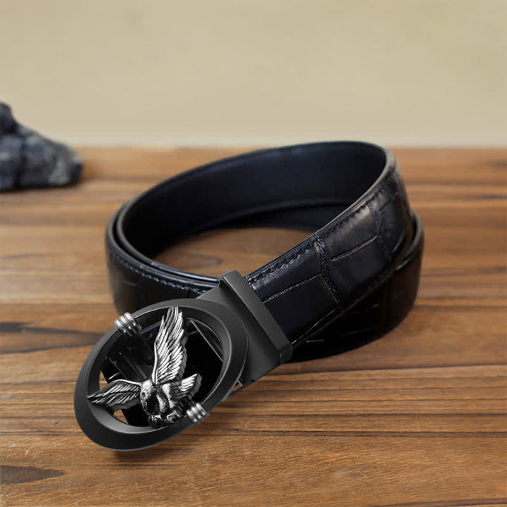 Cintura in pelle con fibbia automatica fai da te Eagle Black Hollow da uomo - Argento - Cintura con motivo coccodrillo nero (40) - image 12