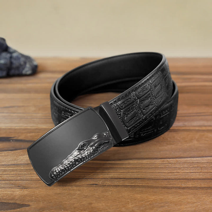 Cintura in pelle con fibbia automatica con testa di coccodrillo nera fai da te da uomo - Grigio - Cintura con motivo serpente nero (40) - image 15
