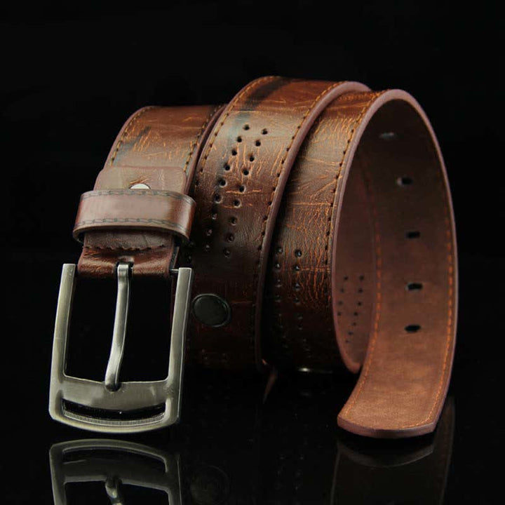 Cintura in pelle anticata con rivetti punk casual da uomo - image 1