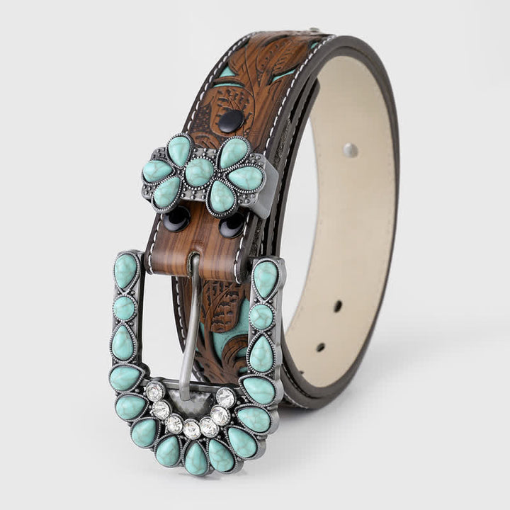 Cintura da donna in pelle western con fiore in rilievo turchese - image 2