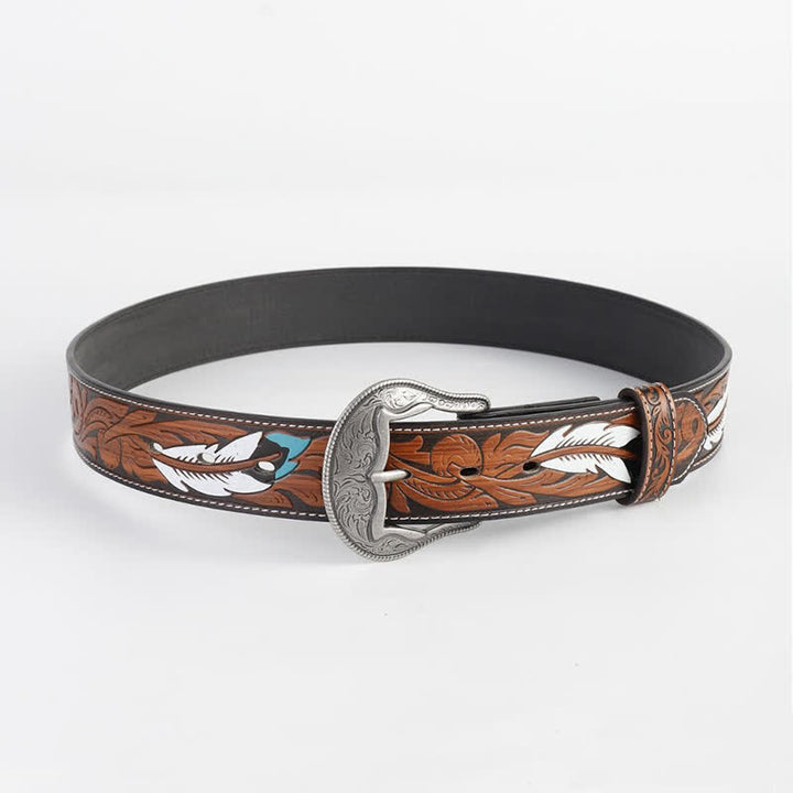 Cintura in pelle stampata con piuma incisa vintage da donna - Argento - 40 - image 0