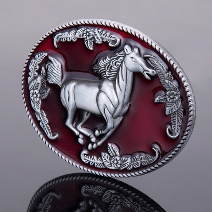 Cintura in pelle fai da te da uomo con fibbia a forma di cavallo in corsa in smalto rosso - image 3
