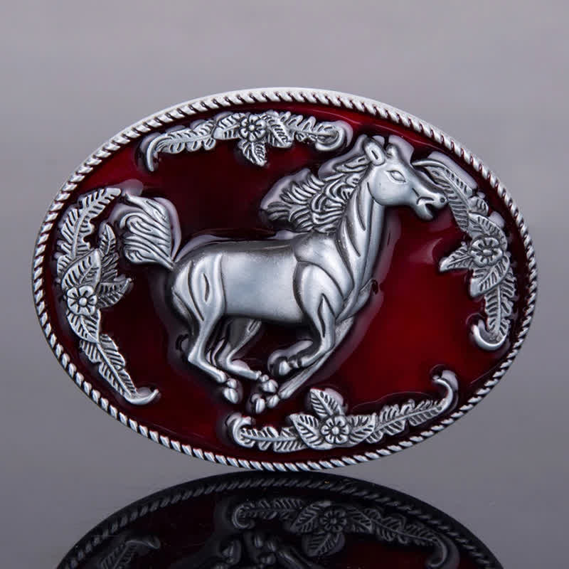 Cintura in pelle fai da te da uomo con fibbia a forma di cavallo in corsa in smalto rosso - image 2