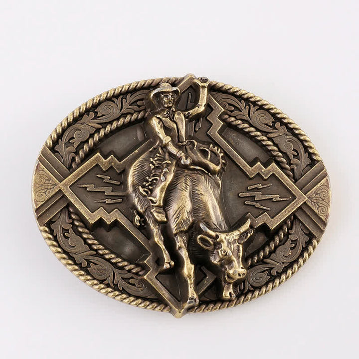Cintura in pelle con fibbia da rodeo bull rider fai da te da uomo - Bronzo - Senza cintura - image 2