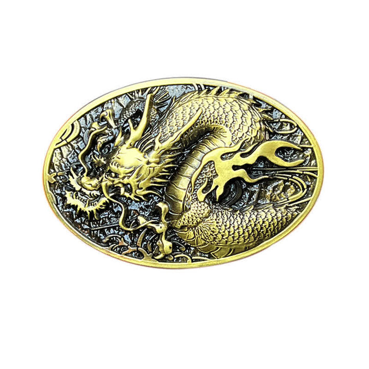 Cintura in pelle con fibbia a forma di drago di fuoco grande fai da te da uomo - Oro antico - Senza cintura - image 3