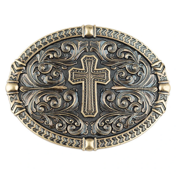 Cintura in pelle con fibbia a croce fai da te da uomo - Bronzo antico - Senza cintura - image 3