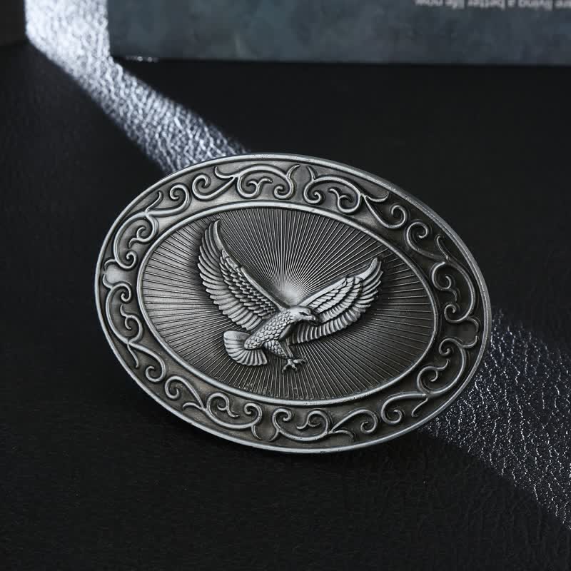Cintura in pelle con fibbia antica aquila fai da te da uomo - Argento antico - Senza cintura - image 4