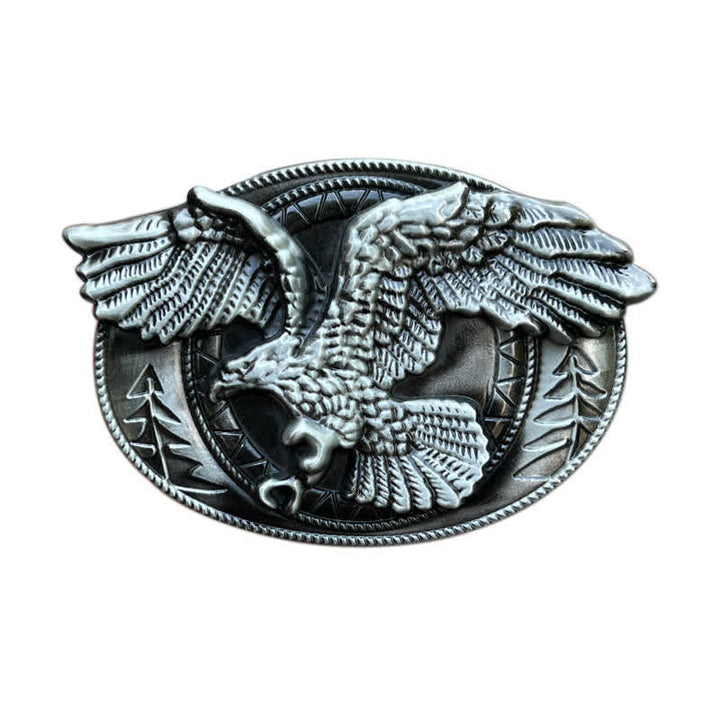 Cintura in pelle con fibbia a forma di aquila calva volante fai da te da uomo - Argento antico - Senza cintura - image 3
