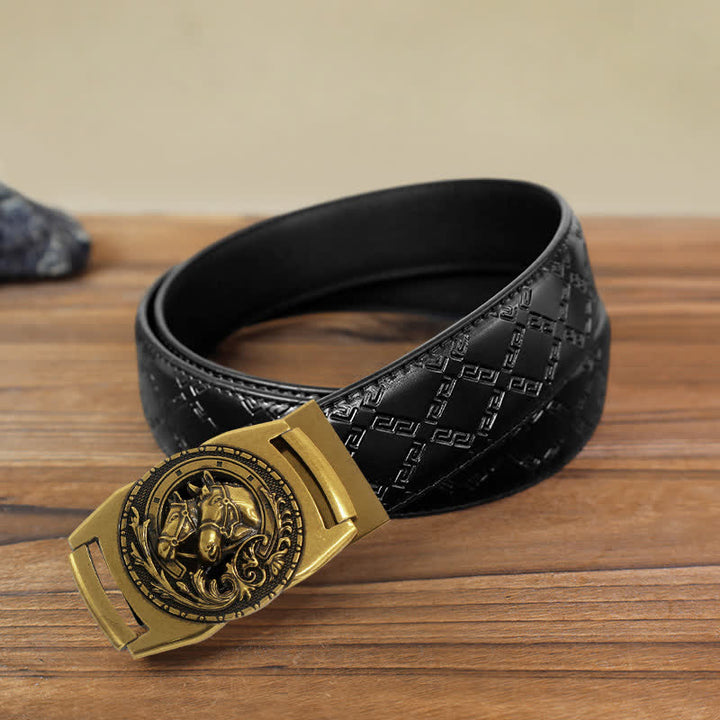 Cintura in pelle con fibbia automatica a doppia testa di cavallo fai da te da uomo - Testa di cavallo - Cintura modello diamante nero (40) - image 3