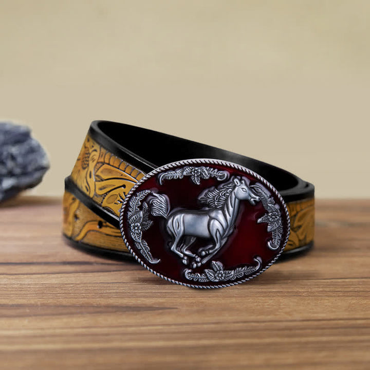 Cintura in pelle fai da te da uomo con fibbia a forma di cavallo in corsa in smalto rosso - Cavallo - Cintura marrone sabbia (40) - image 15