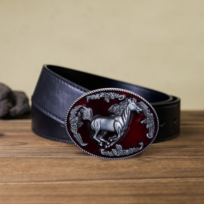 Cintura in pelle fai da te da uomo con fibbia a forma di cavallo in corsa in smalto rosso - Cavallo - Cintura PU nera (40) - image 5