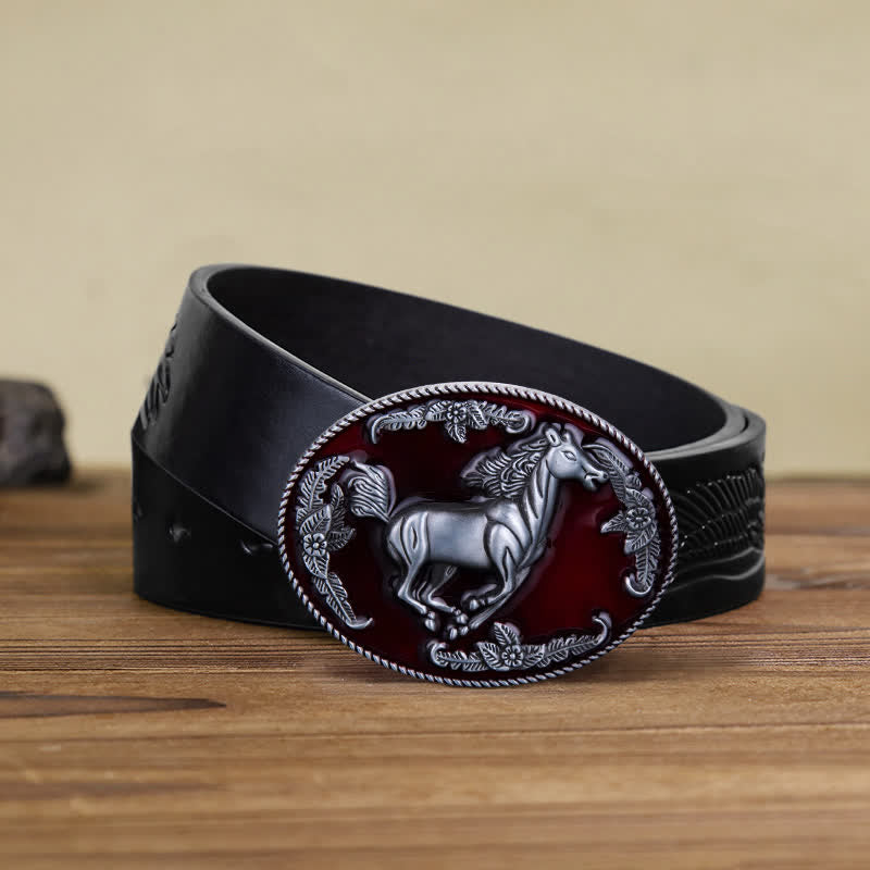 Cintura in pelle fai da te da uomo con fibbia a forma di cavallo in corsa in smalto rosso - Cavallo - Cintura aquila in rilievo nera (40) - image 7