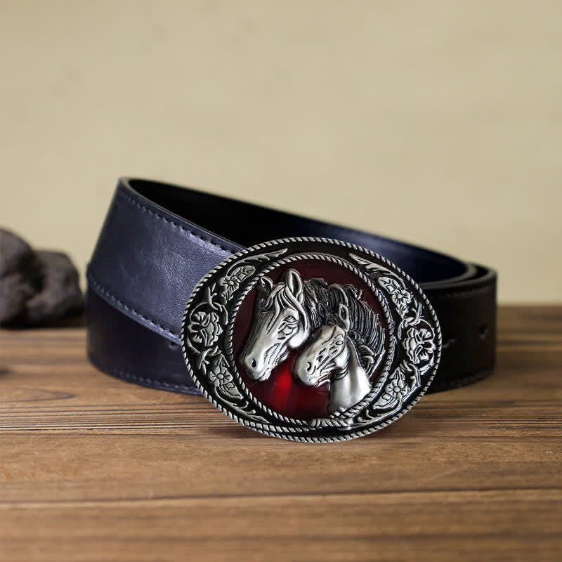 Cintura in pelle con fibbia smaltata fai da te a forma di cavallo e puledro da uomo - Cavalli - Cintura PU nera (40) - image 4