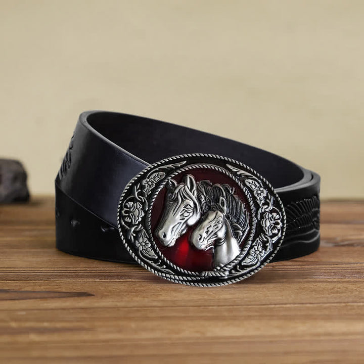 Cintura in pelle con fibbia smaltata fai da te a forma di cavallo e puledro da uomo - Cavalli - Cintura aquila in rilievo nera (40) - image 6