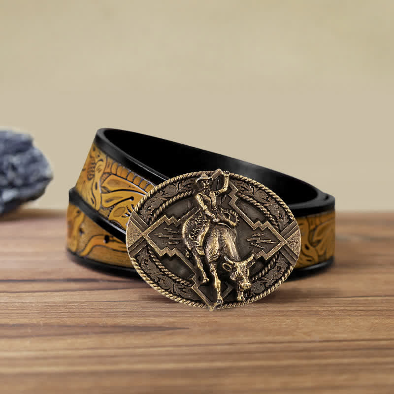 Cintura in pelle con fibbia da rodeo bull rider fai da te da uomo - Bronzo - Cintura marrone sabbia (40) - image 19