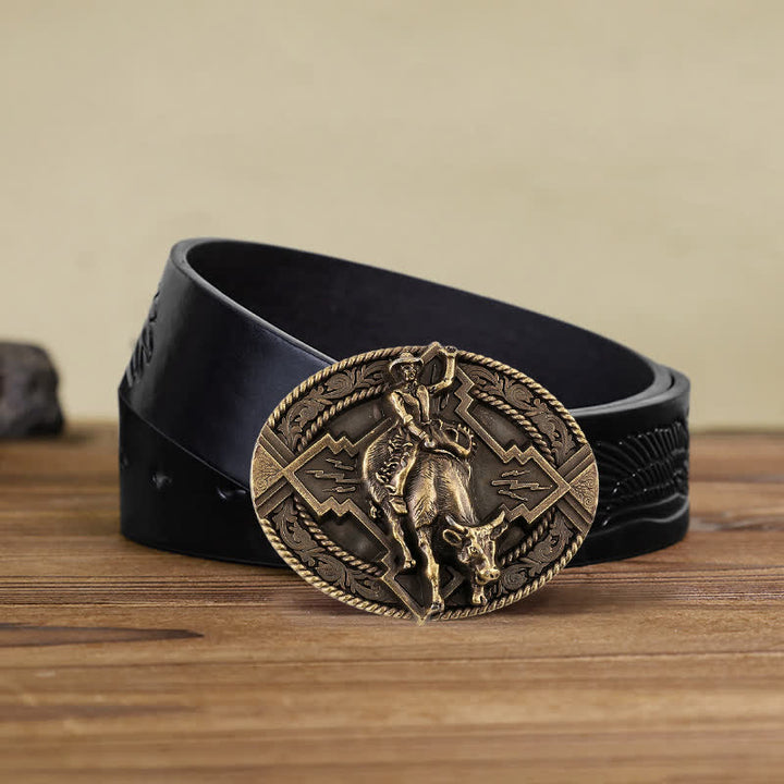 Cintura in pelle con fibbia da rodeo bull rider fai da te da uomo - Bronzo - Cintura aquila in rilievo nera (40) - image 7