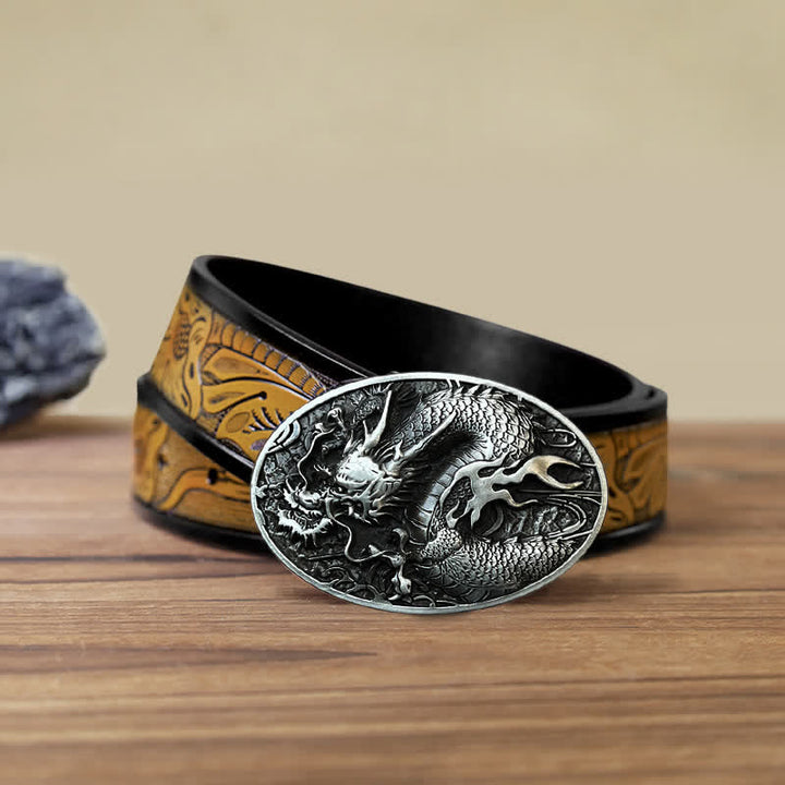 Cintura in pelle con fibbia a forma di drago di fuoco grande fai da te da uomo - Argento antico - Cintura marrone sabbia (40) - image 19
