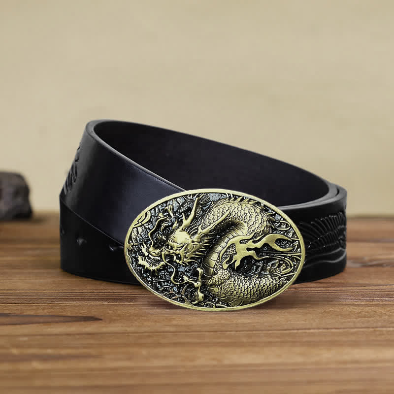 Cintura in pelle con fibbia a forma di drago di fuoco grande fai da te da uomo - Oro antico - Cintura aquila in rilievo nera (40) - image 8