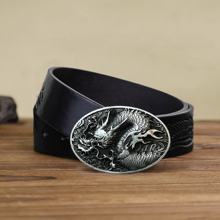 Cintura in pelle con fibbia a forma di drago di fuoco grande fai da te da uomo - Argento antico - Cintura aquila in rilievo nera (40) - image 7