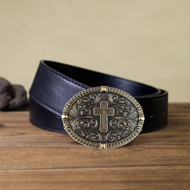 Cintura in pelle con fibbia a croce fai da te da uomo - Bronzo antico - Cintura PU nera (40) - image 5