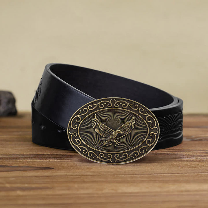 Cintura in pelle con fibbia antica aquila fai da te da uomo - Bronzo antico - Cintura aquila in rilievo nera (40) - image 11