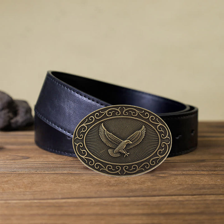 Cintura in pelle con fibbia antica aquila fai da te da uomo - Bronzo antico - Cintura PU nera (40) - image 8