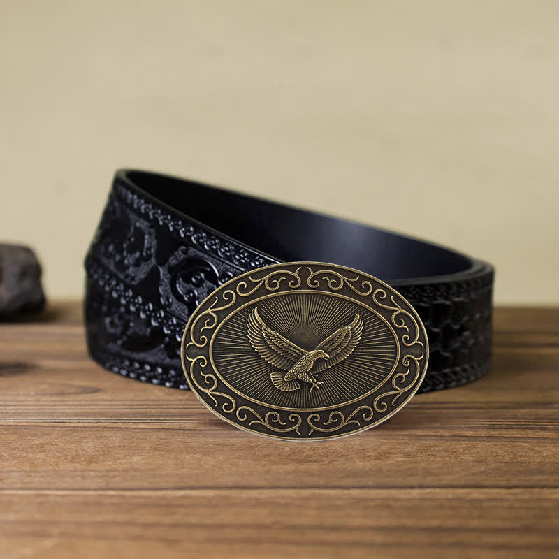 Cintura in pelle con fibbia antica aquila fai da te da uomo - Bronzo antico - Cintura nera intagliata (40) - image 17