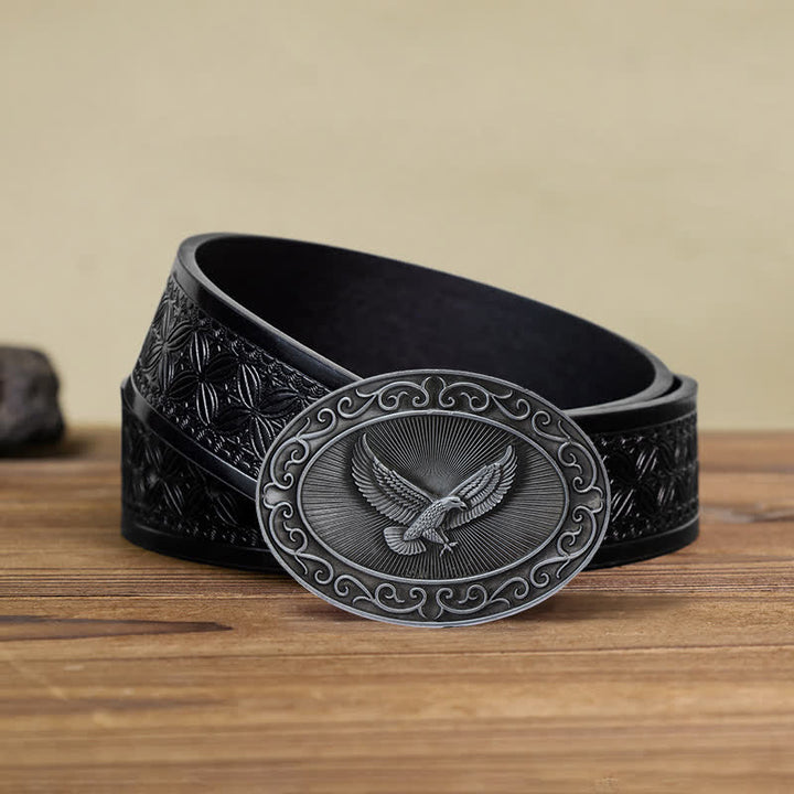 Cintura in pelle con fibbia antica aquila fai da te da uomo - Argento antico - Cintura in tessuto goffrato nero (40) - image 15