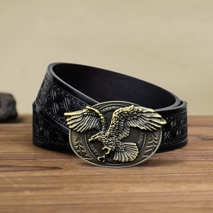 Cintura in pelle con fibbia a forma di aquila calva volante fai da te da uomo - Bronzo antico - Cintura in tessuto goffrato nero (40) - image 11