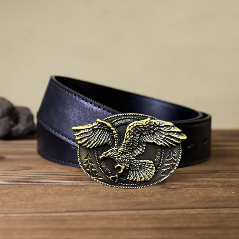 Cintura in pelle con fibbia a forma di aquila calva volante fai da te da uomo - Bronzo antico - Cintura PU nera (40) - image 5