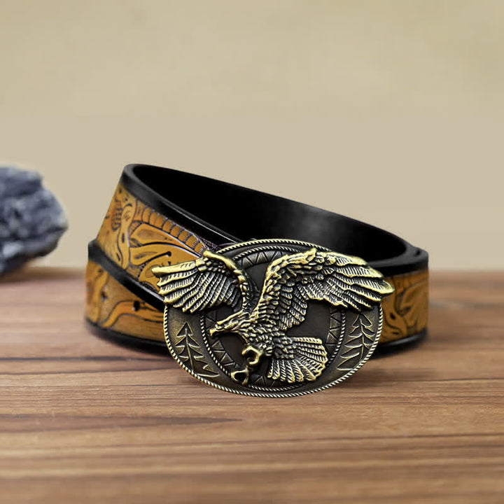 Cintura in pelle con fibbia a forma di aquila calva volante fai da te da uomo - Bronzo antico - Cintura marrone sabbia (40) - image 20