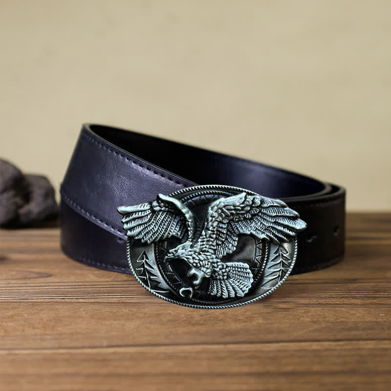 Cintura in pelle con fibbia a forma di aquila calva volante fai da te da uomo - Argento antico - Cintura PU nera (40) - image 6