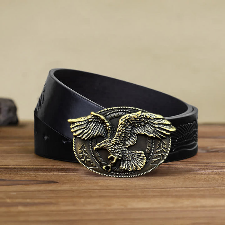 Cintura in pelle con fibbia a forma di aquila calva volante fai da te da uomo - Bronzo antico - Cintura aquila nera in rilievo (40) - image 8