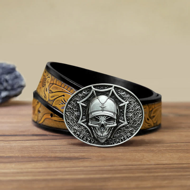 Cintura in pelle con fibbia a teschio Crazy Hunter fai da te da uomo - Argento antico - Cintura marrone sabbia (40) - image 19
