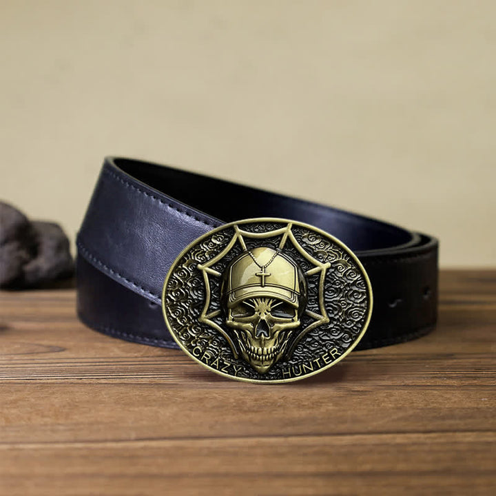 Cintura in pelle con fibbia a teschio Crazy Hunter fai da te da uomo - Bronzo antico - Cintura PU nera (40) - image 5