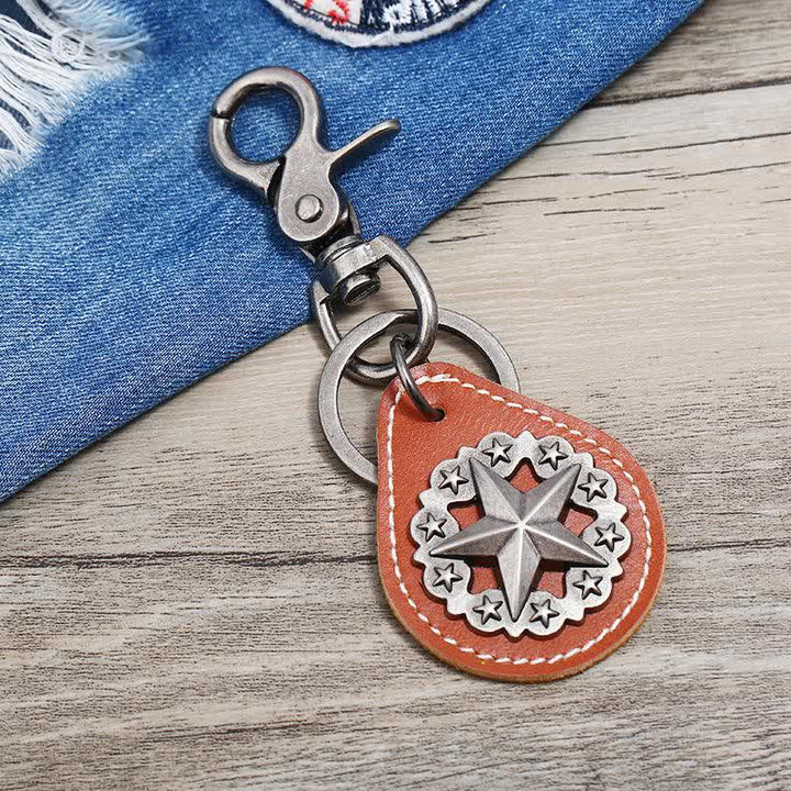 Portachiavi in pelle con ciondolo medaglione Lone Star - Arancia - image 4