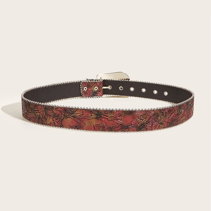 Cintura in pelle con strass in rilievo floreale marrone da donna - image 3