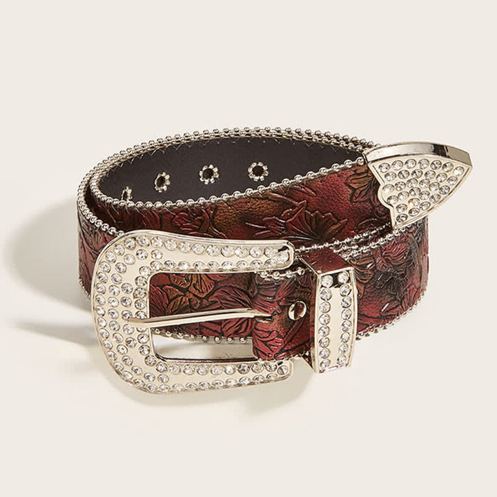Cintura in pelle con strass in rilievo floreale marrone da donna - Marrone - 32 - image 0