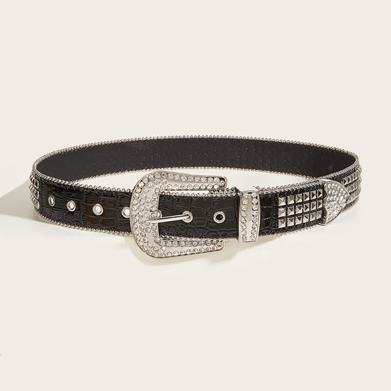 Cintura in pelle con rivetti e strass a catena perline da donna - image 2